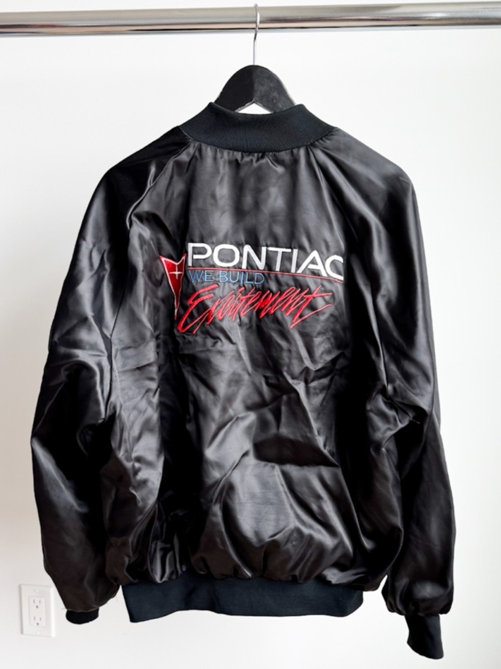 Vtg 80s Pontiac We Build Excitement Satin Racing Bomber West Ark USA Lined READ